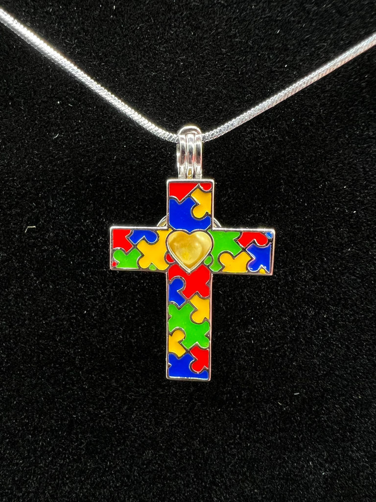 025 - Pearl Cage: Autism Cross  - Sterling Silver