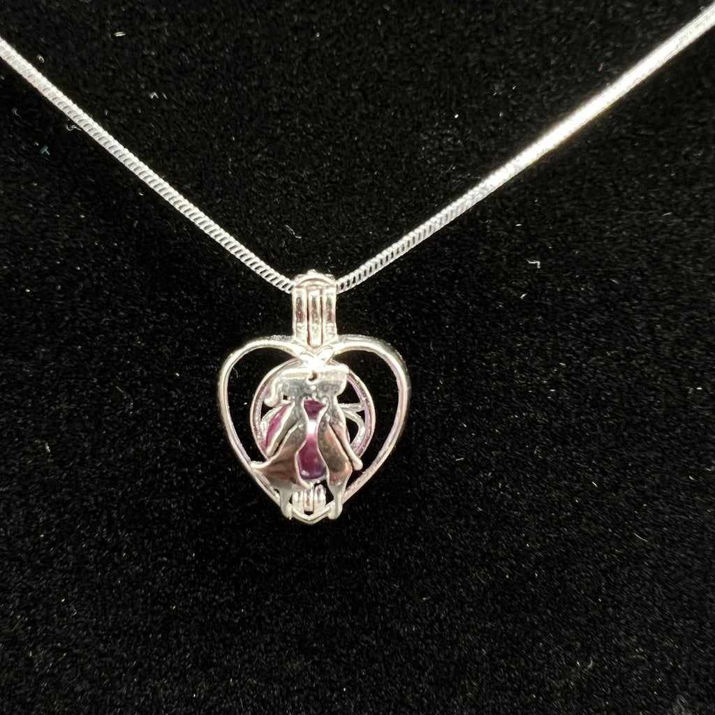 028 - Pearl Cage: Kissing Couple Heart - Sterling Silver
