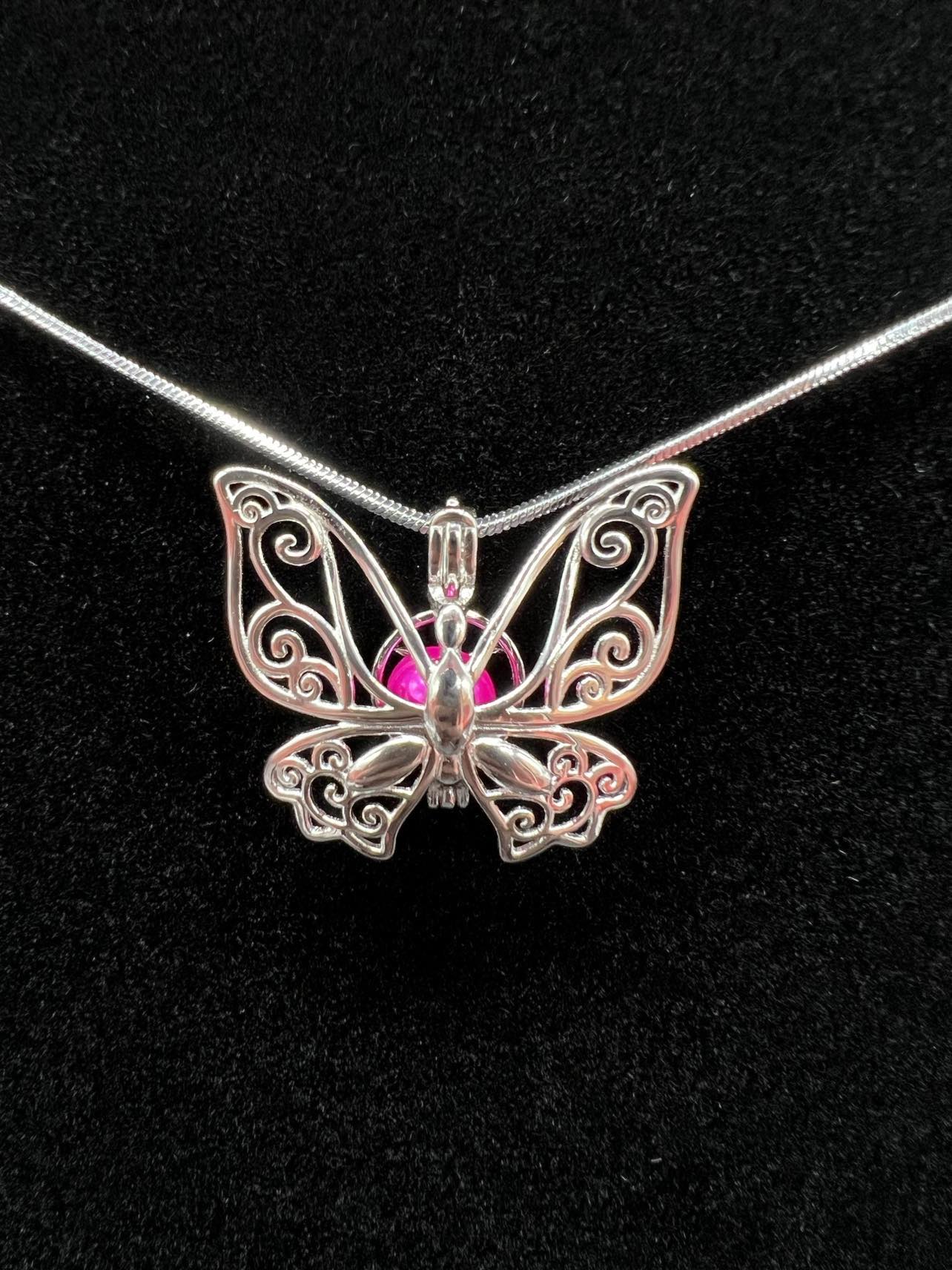Butterfly Sterling Silver Pearl Cage