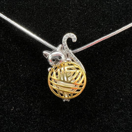 015 - Pearl Cage: Gold Cat - Sterling Silver