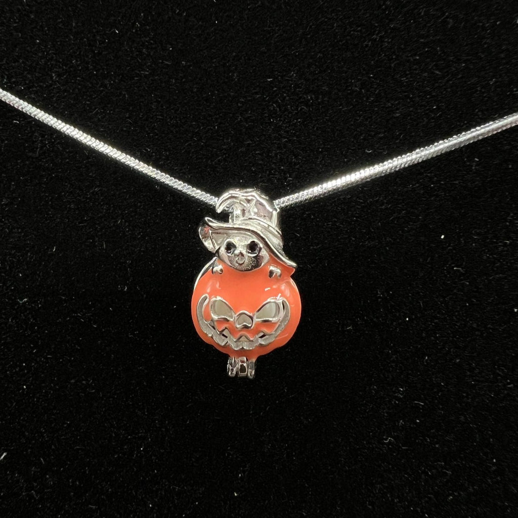 072 - Pearl Cage: Cat & Pumpkin - Sterling Silver