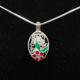 078 - Pearl Cage: Mom W/Red Daisy - Sterling Silver