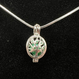 146 - Pearl Cage: Tree of Life w/Green CZ's  - Sterling Silver