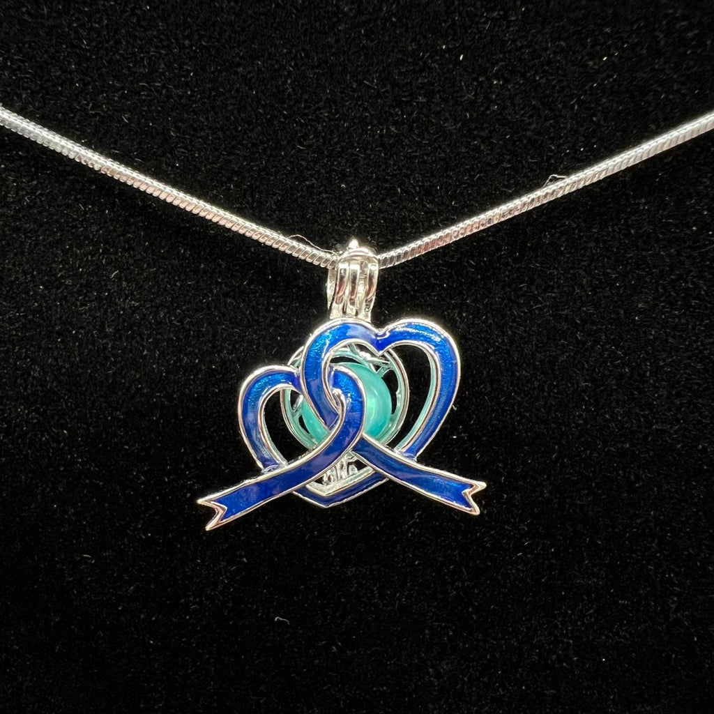 090 - Pearl Cage : Blue Autism Hearts - Sterling Silver