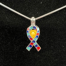 098 - Pearl Cage : Autism Support Ribbon - Sterling Silver