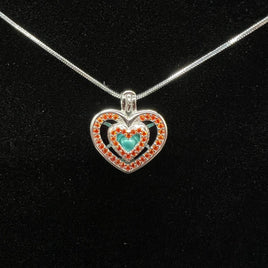 139 - Pearl Cage: Double Heart with Orange CZs - Sterling Silver