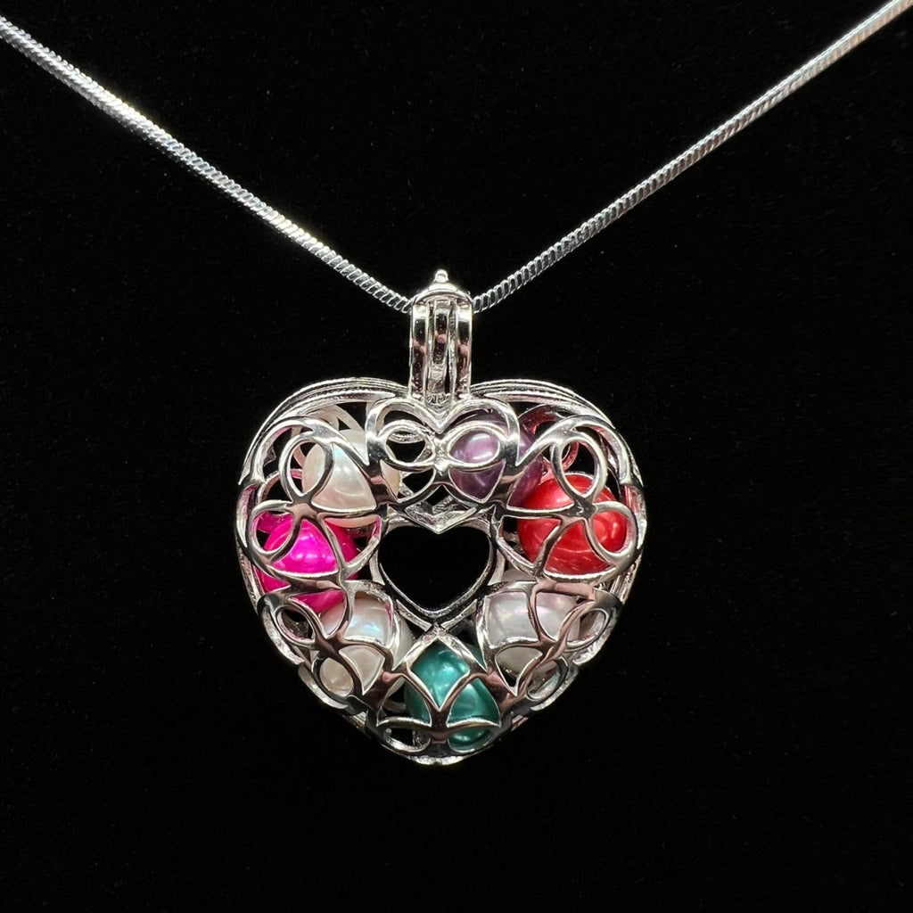 113 - Large Pearl Cage: Heart Wreath - Sterling Silver