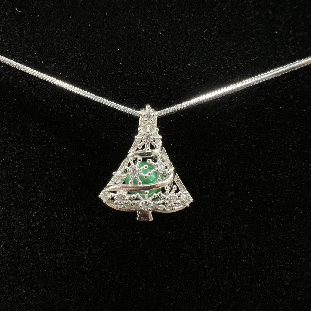 158 - Pearl Cage: Christmas Tree w/ Snowflakes - Sterling Silver