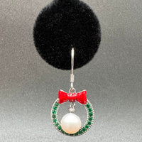 425 - Earring Mount : Green Holiday Wreath - Sterling Silver