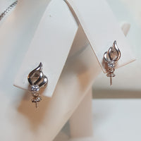 602 - Pearl Mount Set: Fancy Flame Pendant & Earring -  Sterling Silver