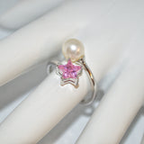 326 - Ring Mount : Pink Star - Adjustable - Sterling Silver